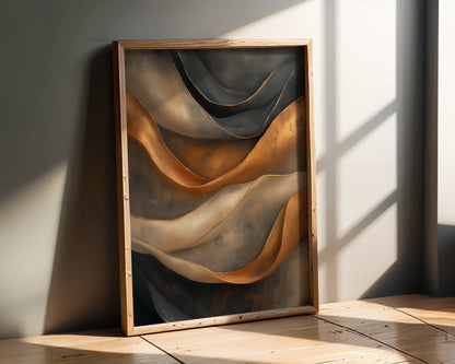 Bronze Metallic Abstract Flowing Ribbons in room