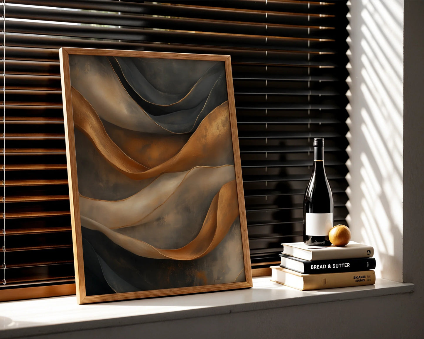 Bronze Metallic Abstract Flowing Ribbons in room