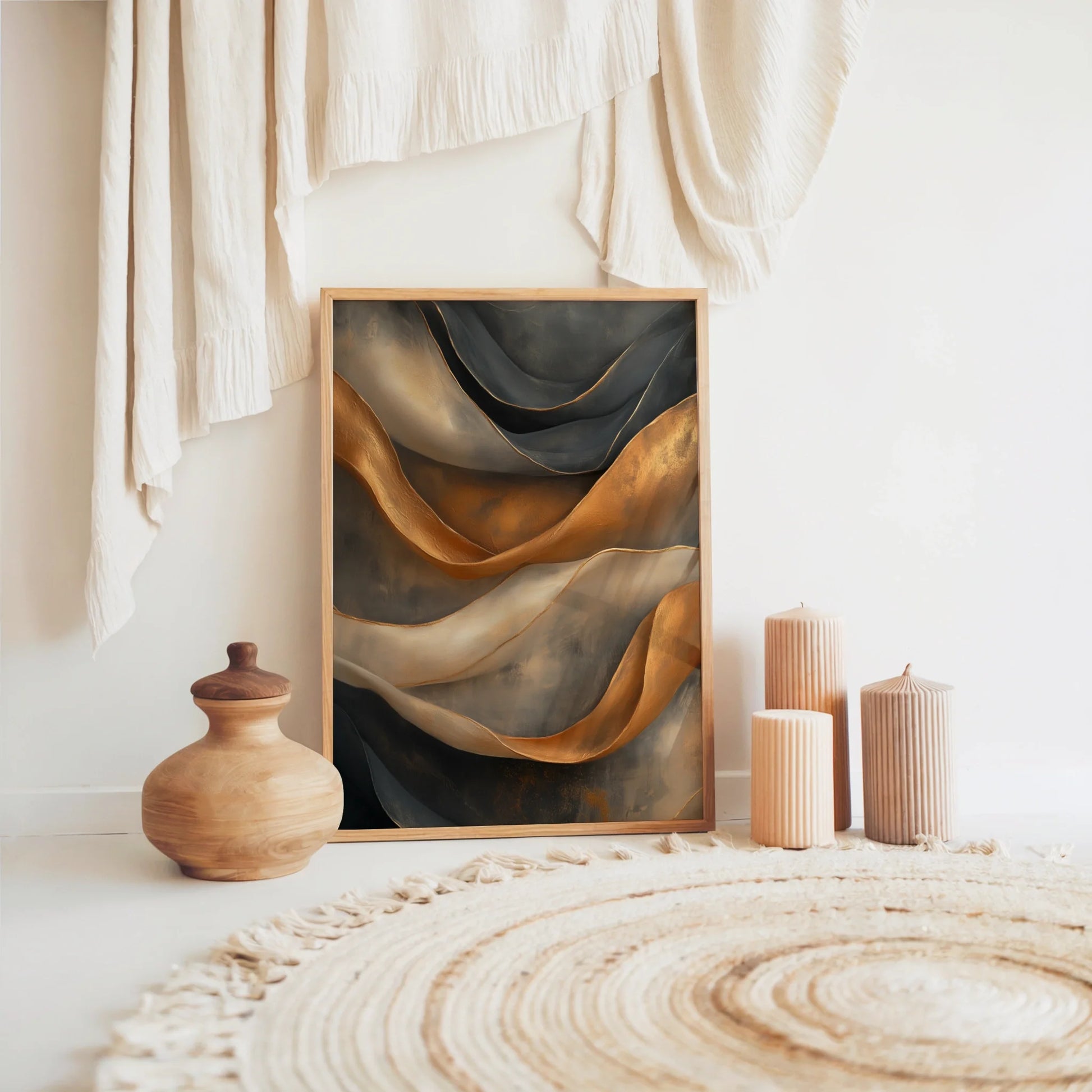 Bronze Metallic Abstract Flowing Ribbons in room