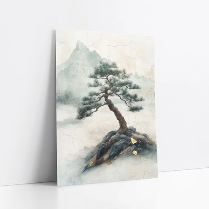 Ancient Pine Tree Japandi Misty Mountain art print
