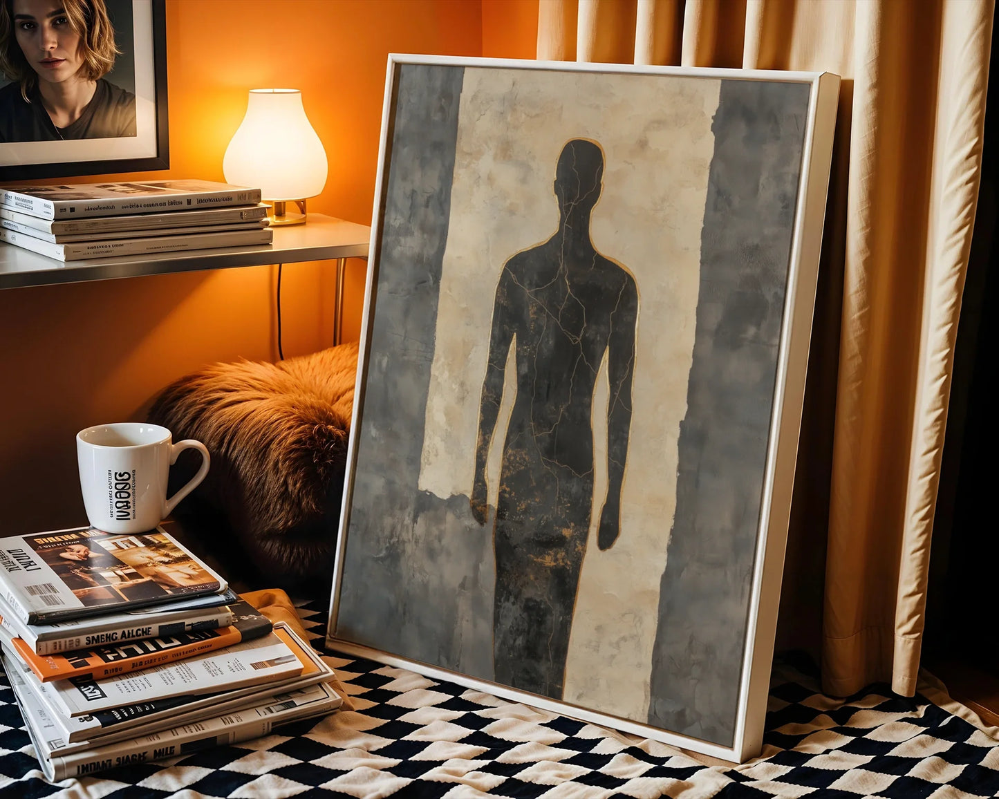 Gold Human Figure Cracked Fresco Style in room