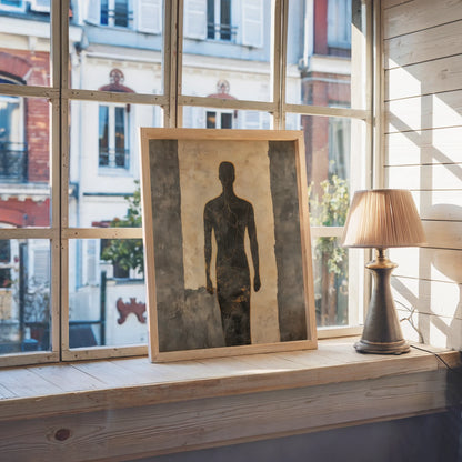 Gold Human Figure Cracked Fresco Style Canvas Wall Art — Medieval-inspired portrait with crumbling surface treatment for timeless home aesthetics