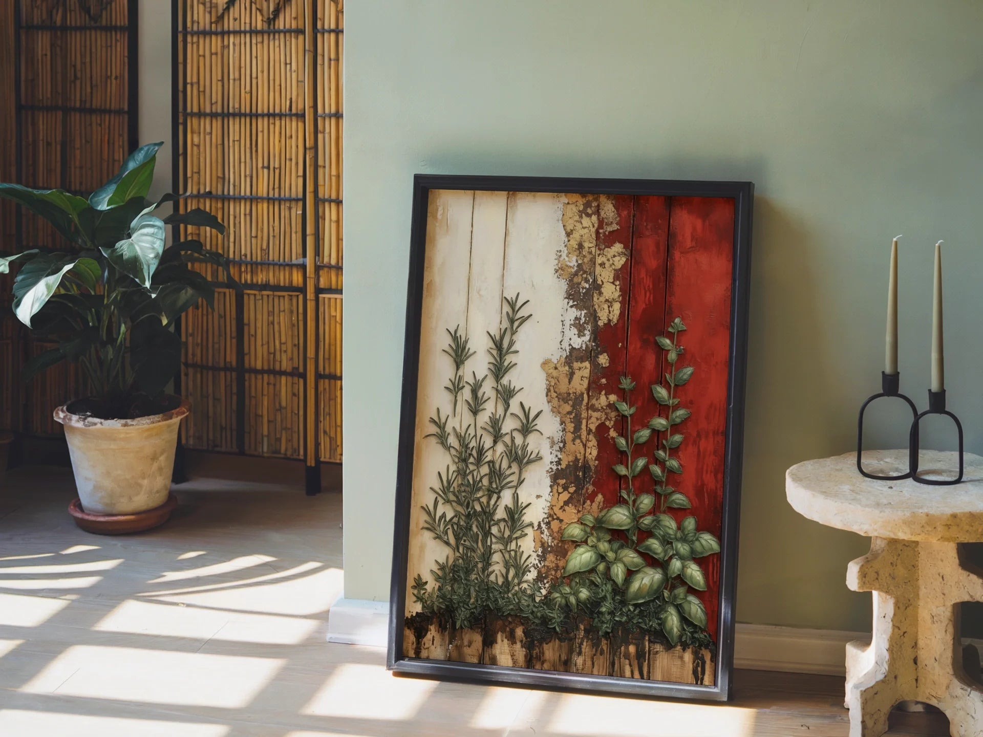 Rustic Mediterranean Herb Garden Peeling Paint in room