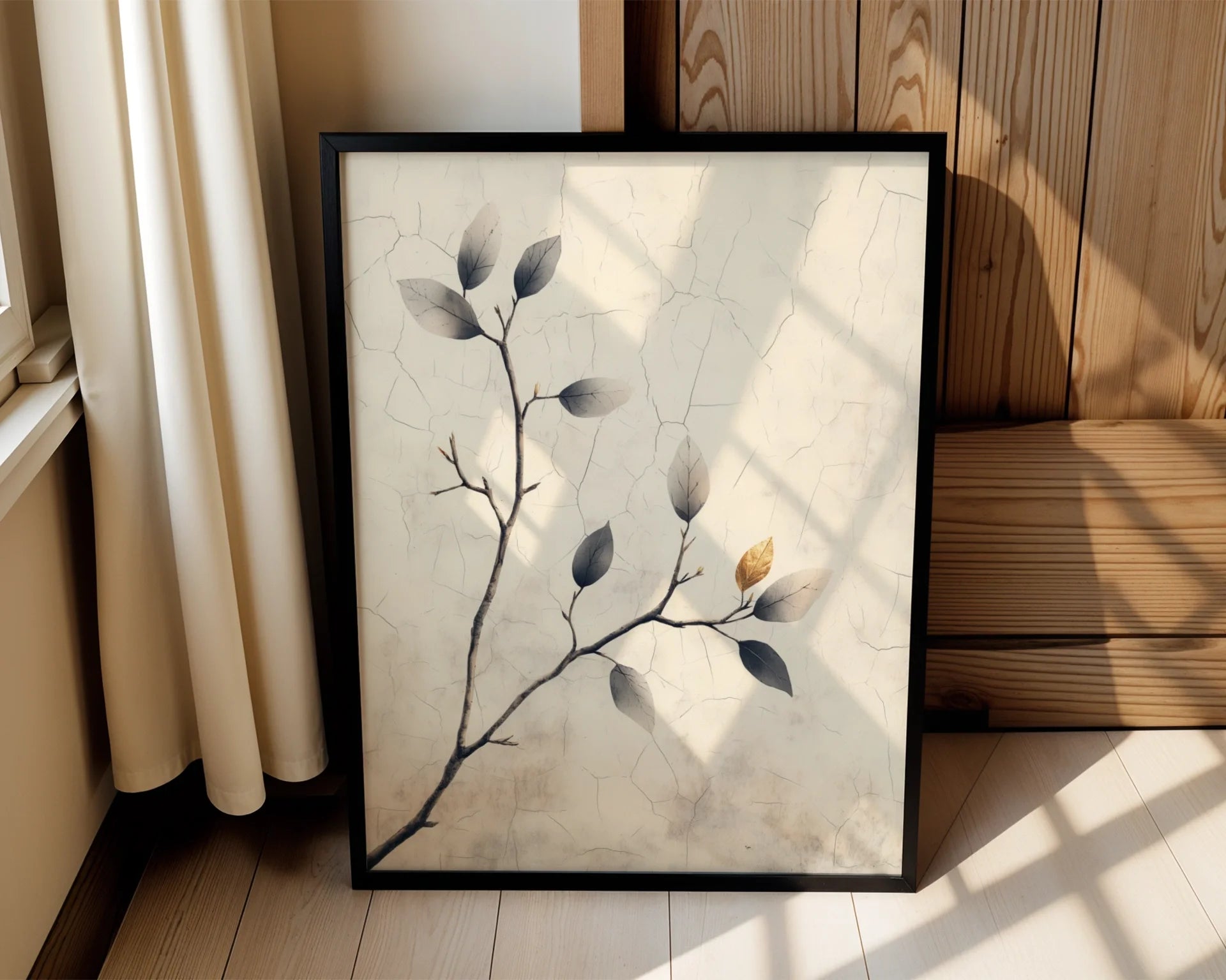 Minimalist Branch Art Cracked Earth Print in room
