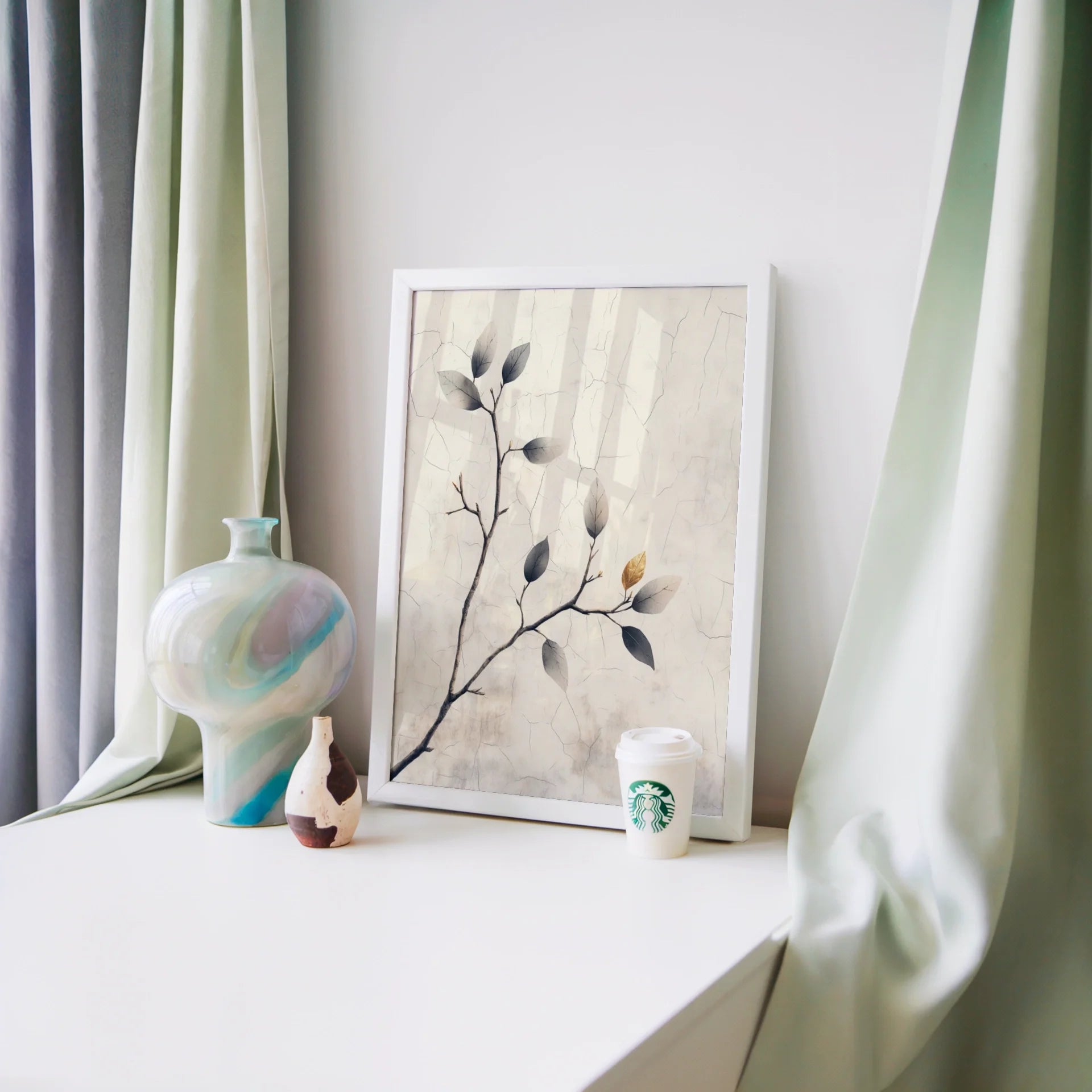 Minimalist Branch Art Cracked Earth Canvas Wall Art Print — Clean simple canvas featuring organic stem design perfect for understated contemporary spaces