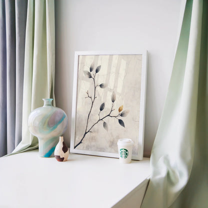 Minimalist Branch Art Cracked Earth Canvas Wall Art Print — Clean simple canvas featuring organic stem design perfect for understated contemporary spaces