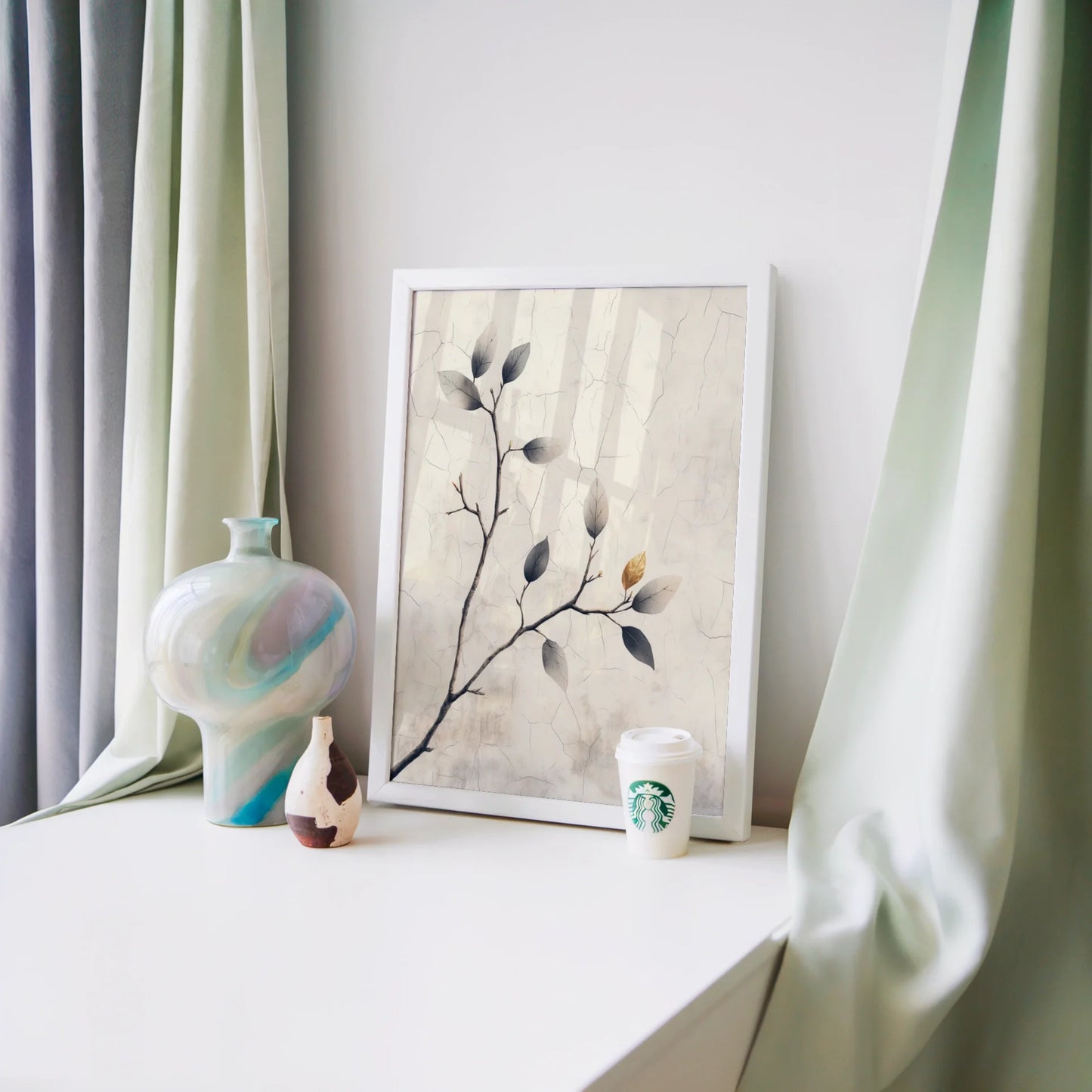 Minimalist Branch Art Cracked Earth Print in room