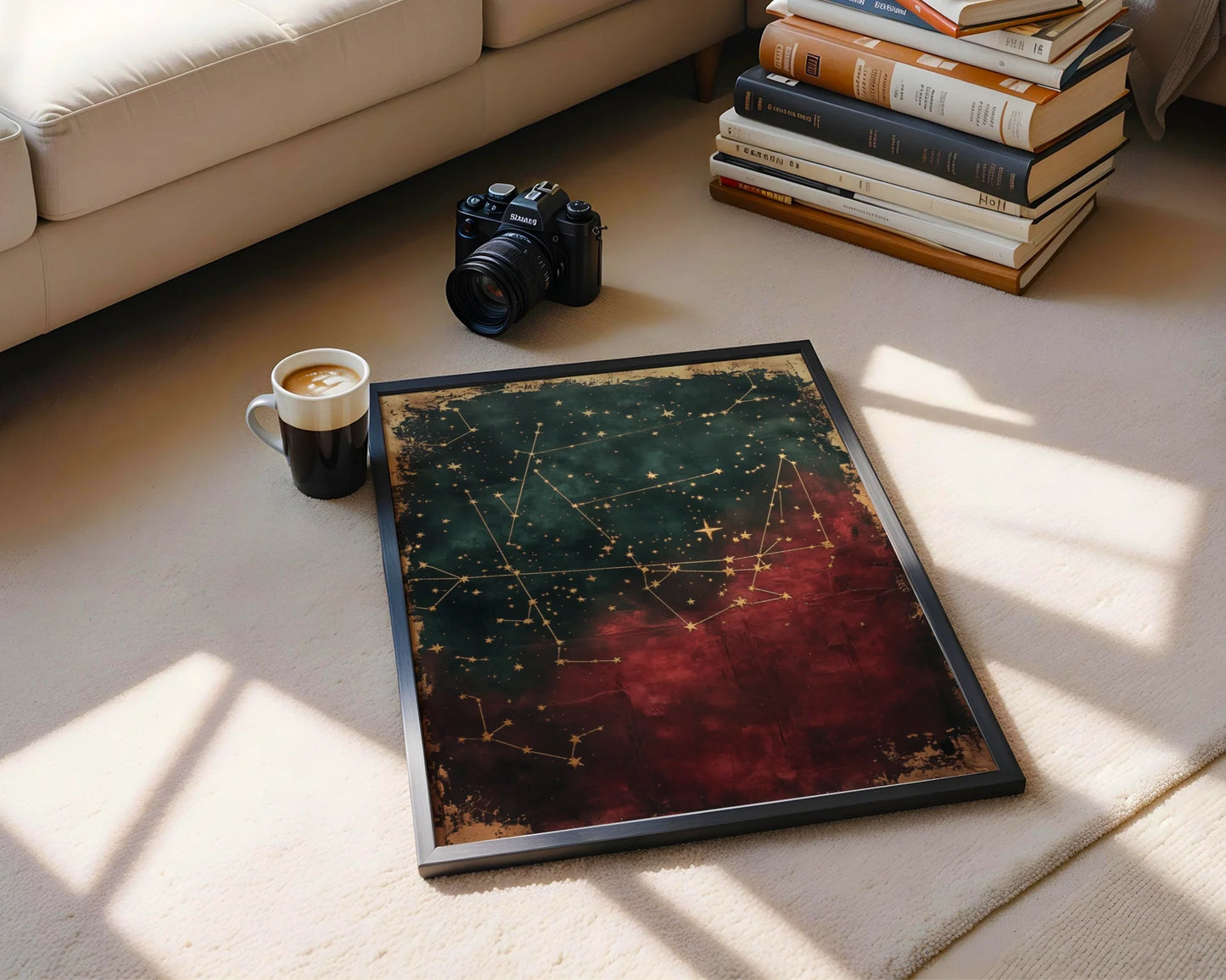 Celestial Map Dark Academia Cracked Paint Canvas Wall Art — Medieval manuscript-inspired artwork featuring broken stellar patterns for romantic gothic home styling