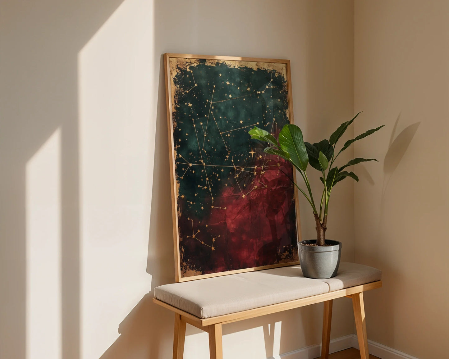 Celestial Map Dark Academia Cracked Paint Canvas Wall Art — Historical navigation print showing distressed stellar mapping for classic antiquarian home aesthetics
