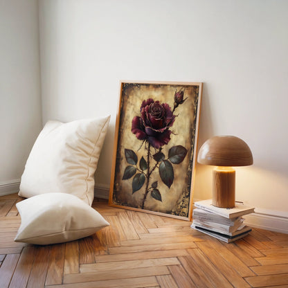 Burgundy Rose Dark Academia Torn Parchment in room