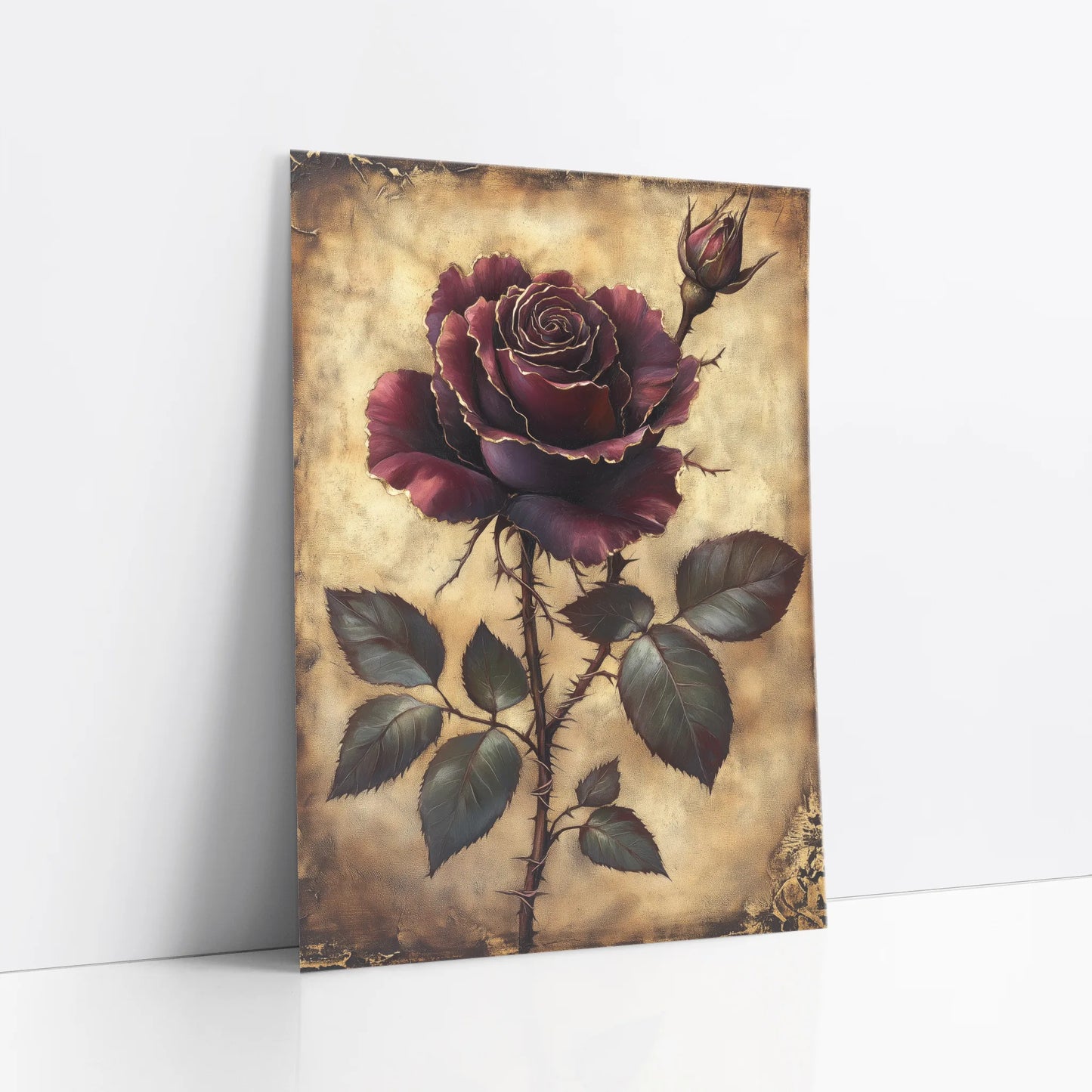 Burgundy Rose Dark Academia Torn Parchment art print