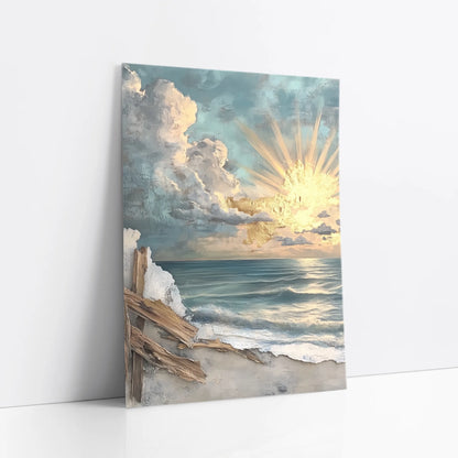 Driftwood Cross Beach Sunset Storm Clouds art print