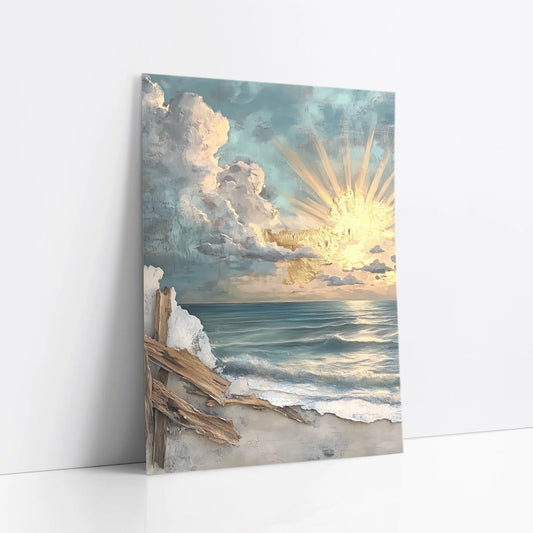 Driftwood Cross Beach Sunset Storm Clouds art print