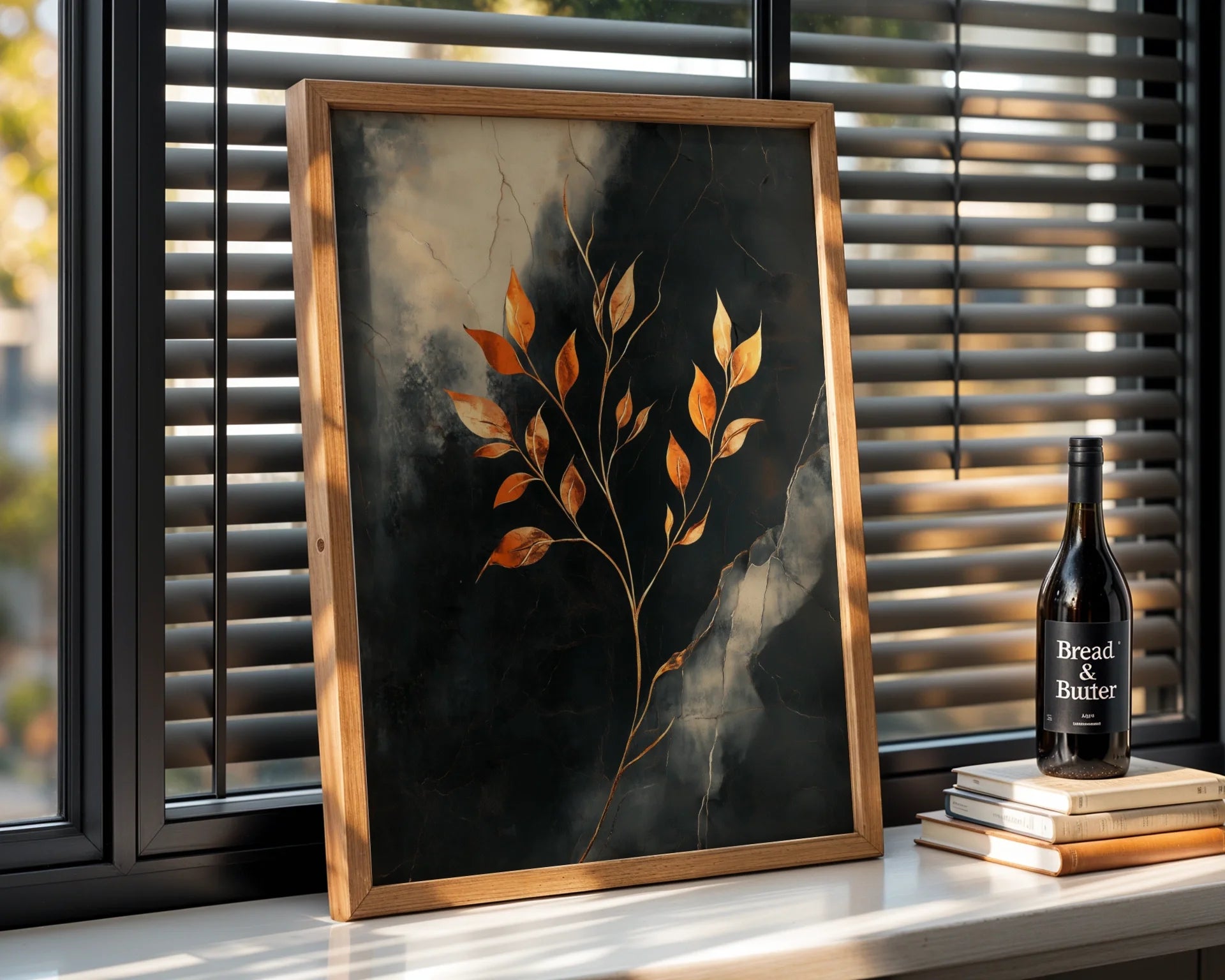 Gold Leaf Botanical Cracked Marble Texture in room