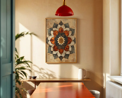 Boho Lotus Mandala Cracked Stone Texture in room