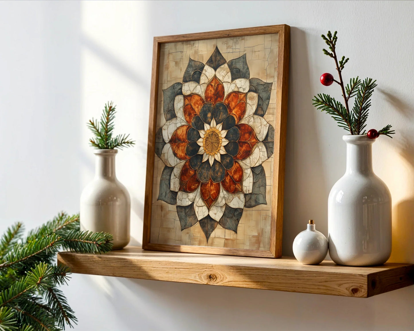 Boho Lotus Mandala Cracked Stone Texture in room