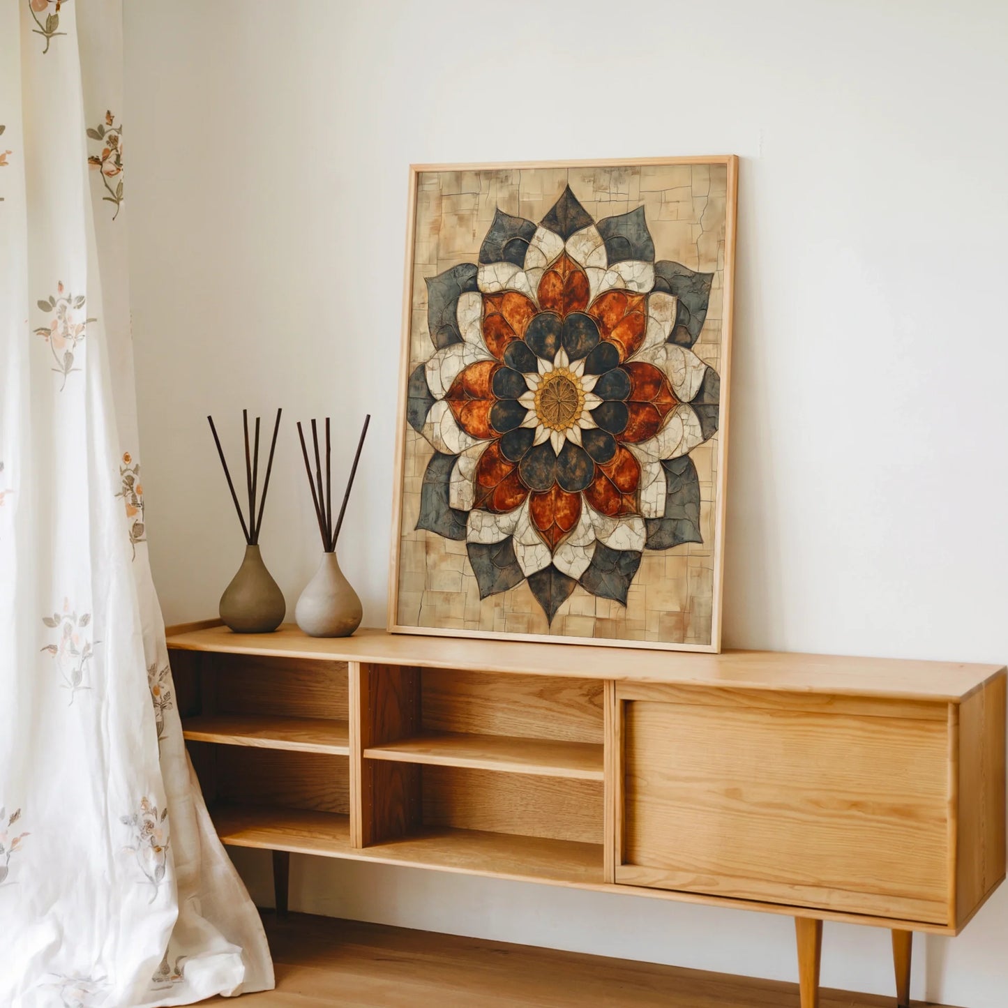 Boho Lotus Mandala Cracked Stone Texture in room