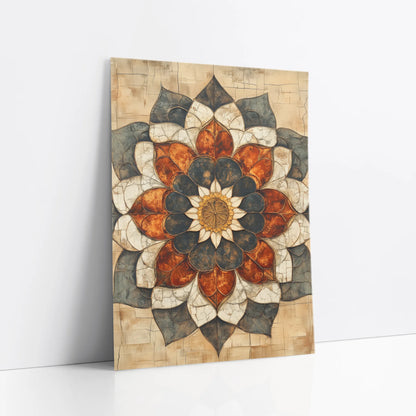 Boho Lotus Mandala Cracked Stone Texture art print
