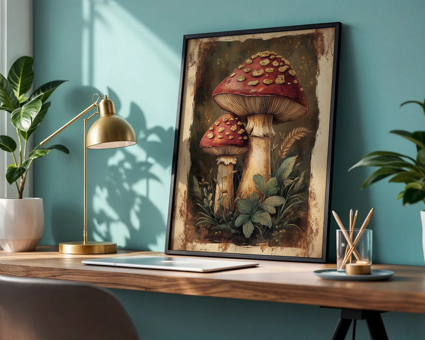 Red Toadstool Art Golden Scales Dark Academia in room
