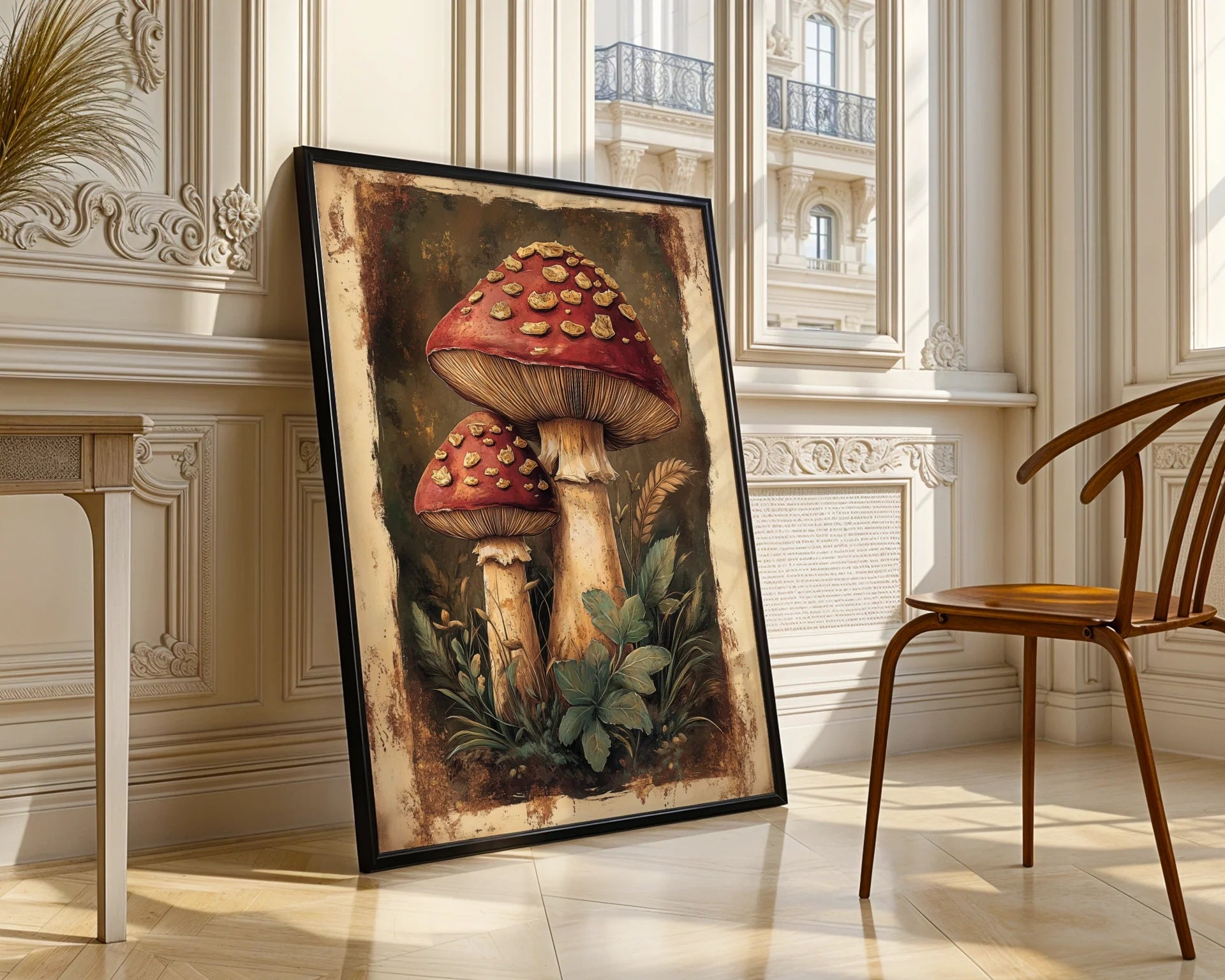 Red Toadstool Art Golden Scales Dark Academia in room