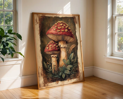 Red Toadstool Art Golden Scales Dark Academia in room