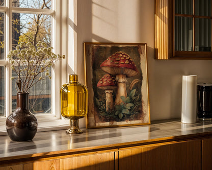 Red Toadstool Art Golden Scales Dark Academia in room