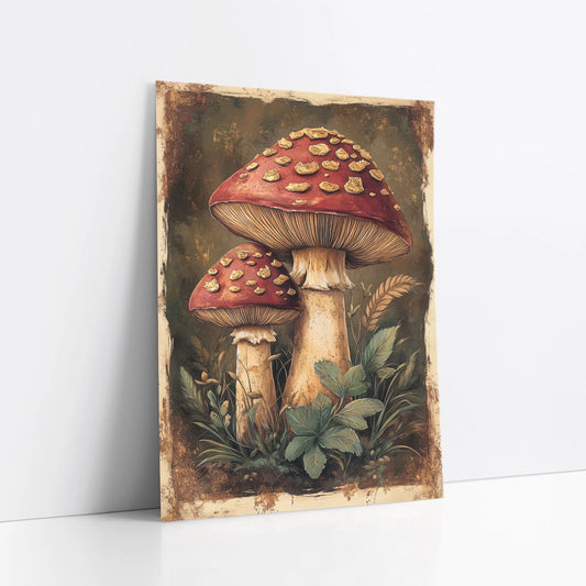 Red Toadstool Art Golden Scales Dark Academia art print