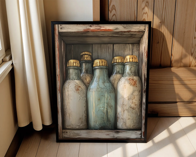 Farmhouse Milk Bottles Gold Foil Canvas Wall Art Kitchen
