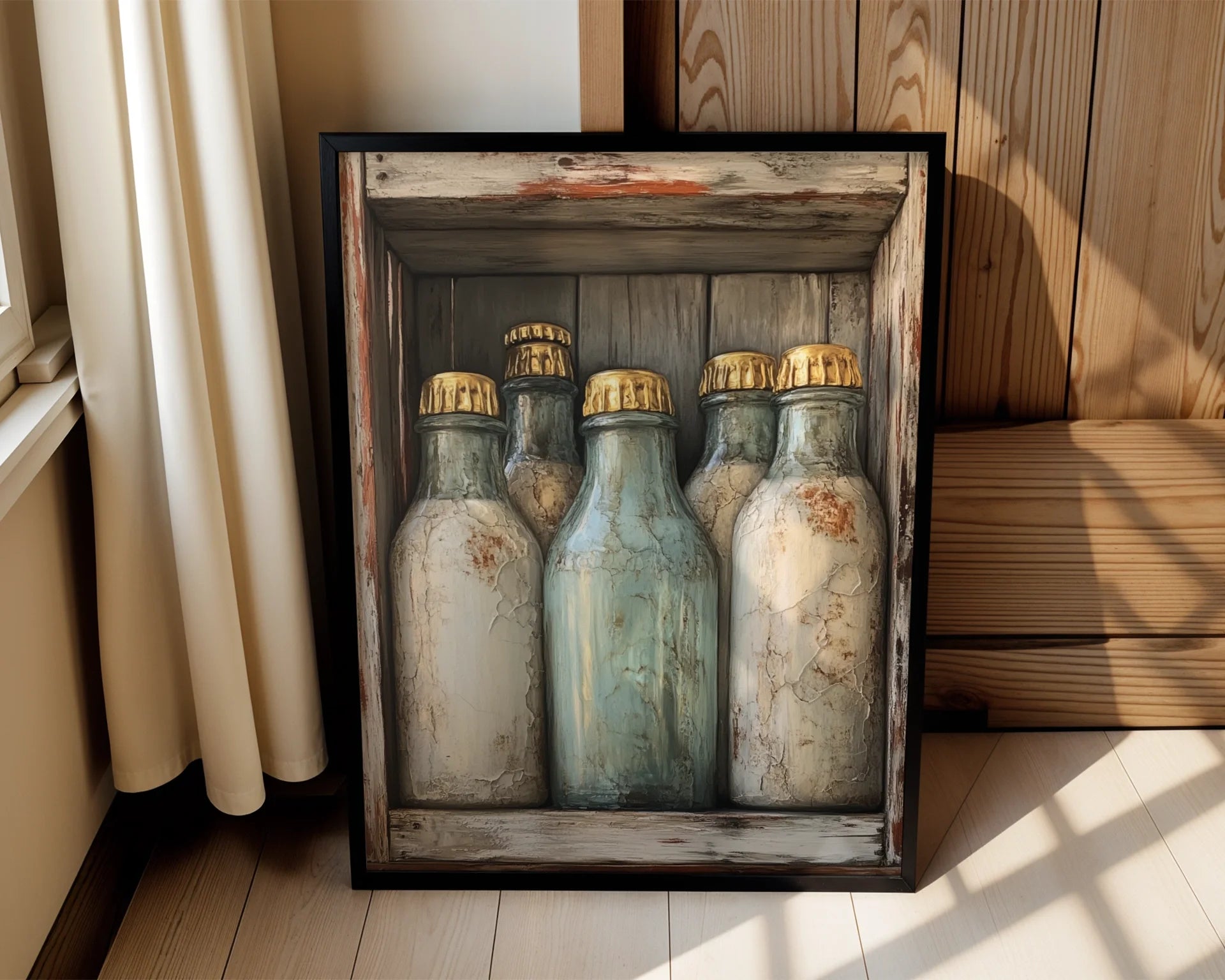 Farmhouse Milk Bottles Gold Foil Kitchen in room