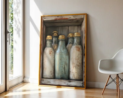 Farmhouse Milk Bottles Gold Foil Kitchen in room