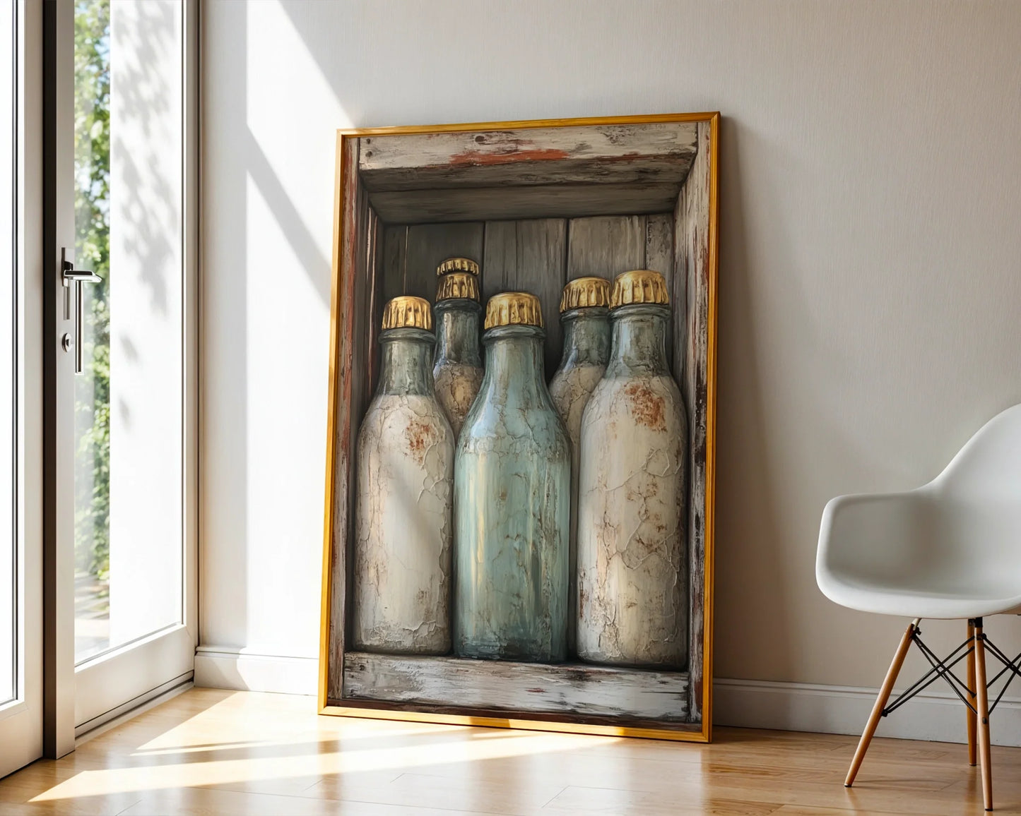 Farmhouse Milk Bottles Gold Foil Kitchen in room