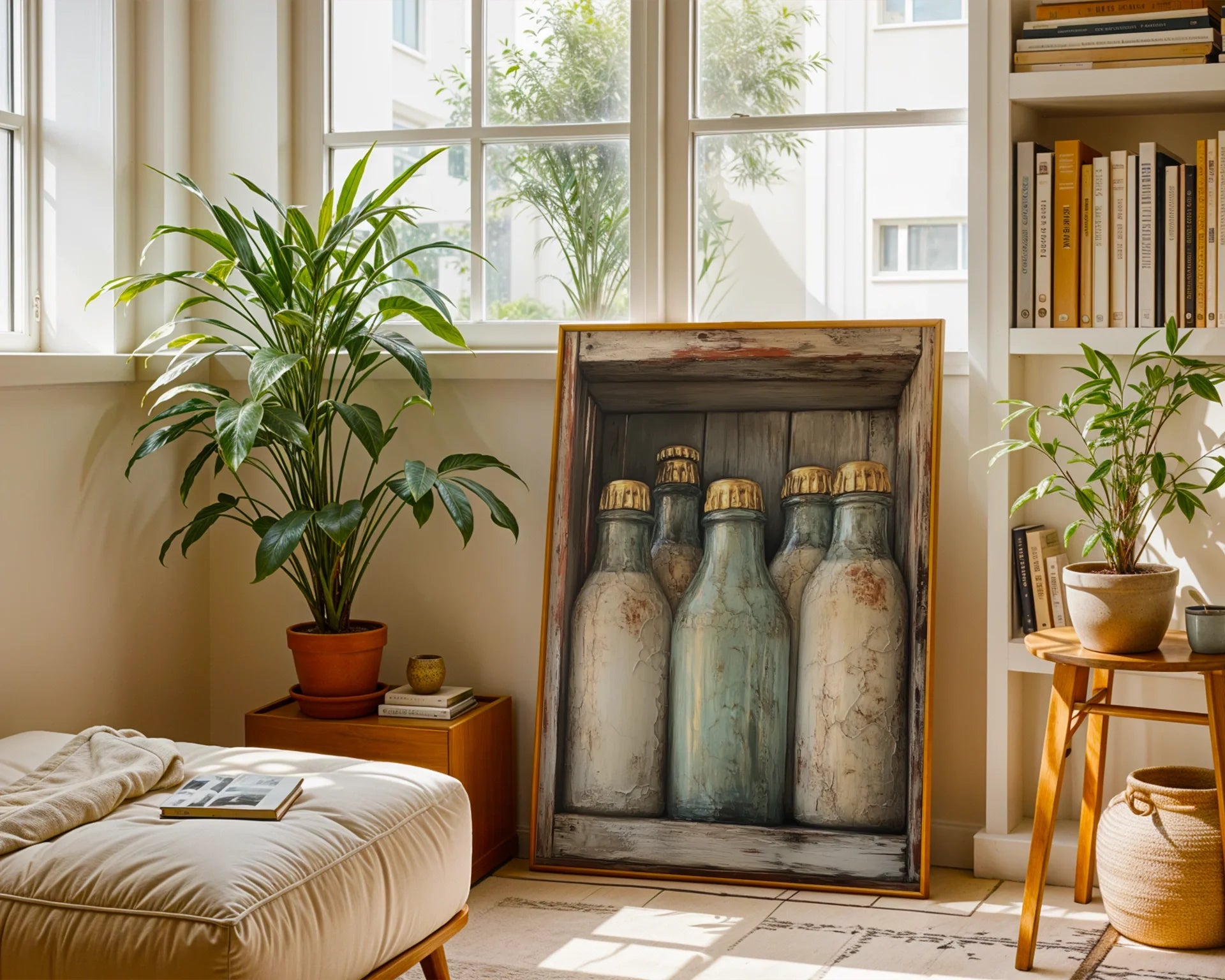 Farmhouse Milk Bottles Gold Foil Kitchen in room