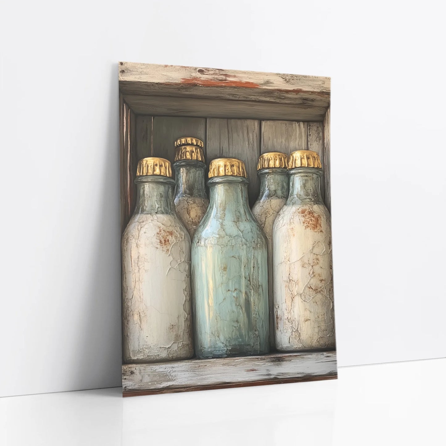Farmhouse Milk Bottles Gold Foil Kitchen art print