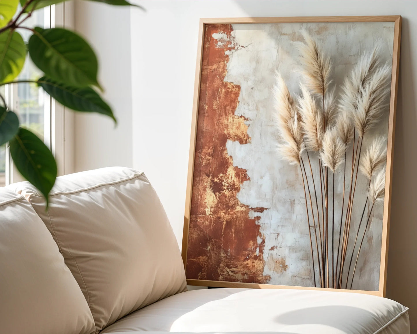 Pampas Grass Mediterranean Boho Bleached Plumes Art in room