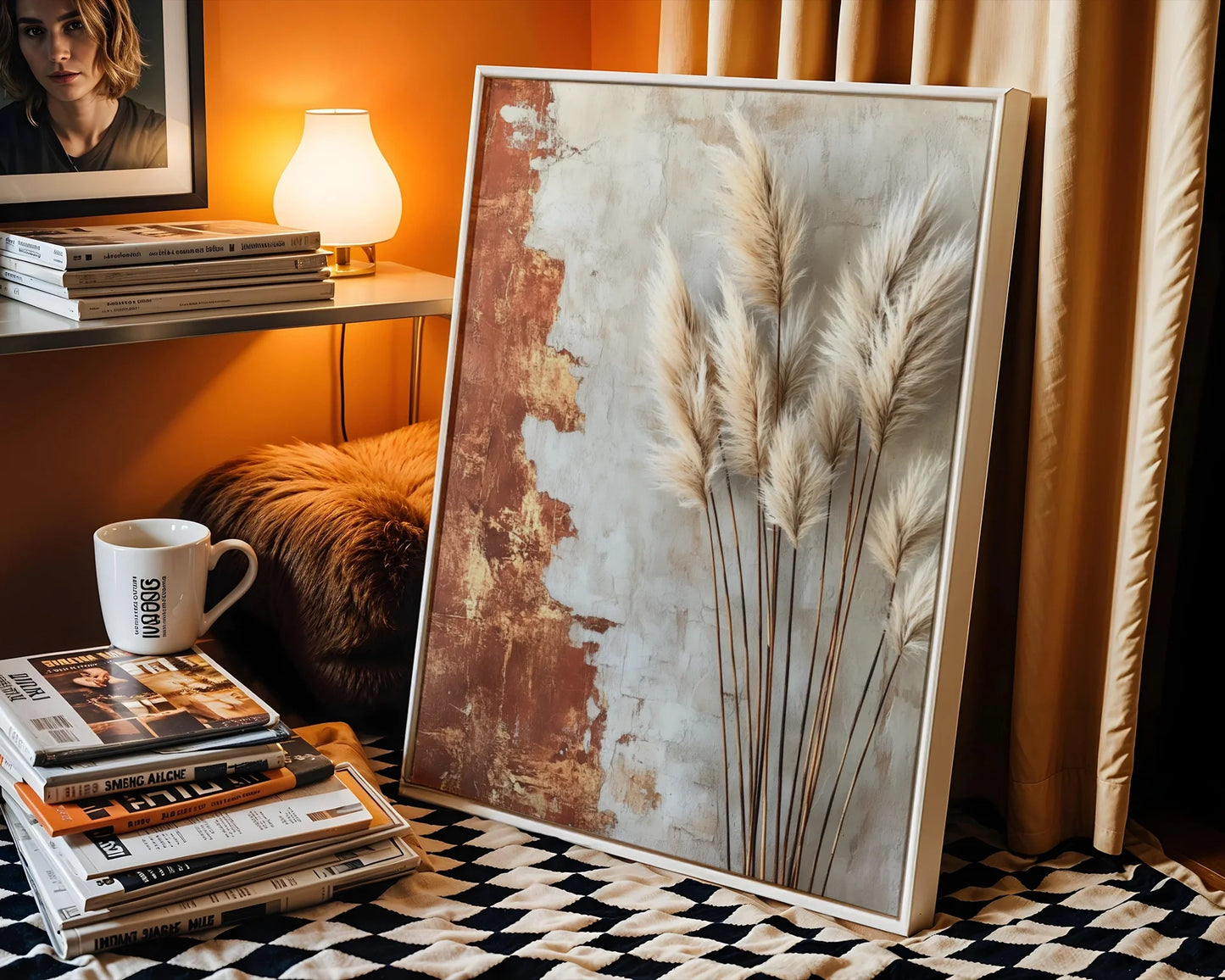 Pampas Grass Mediterranean Boho Bleached Plumes Art in room