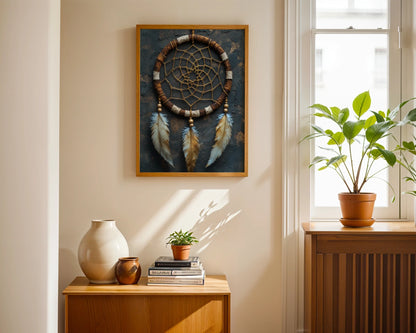 Dreamcatcher Sacred Golden Web Feathers in room