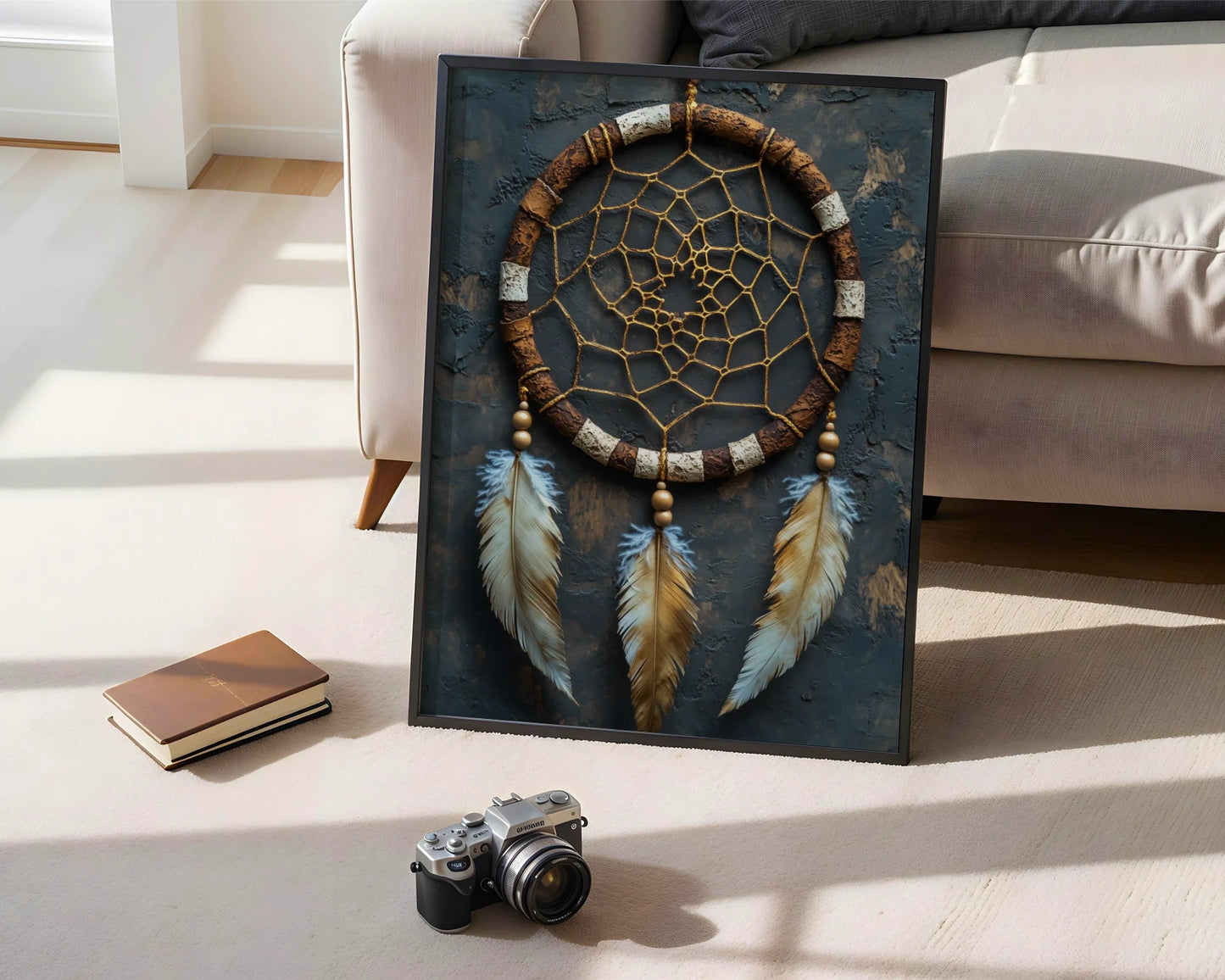 Dreamcatcher Sacred Golden Web Feathers in room