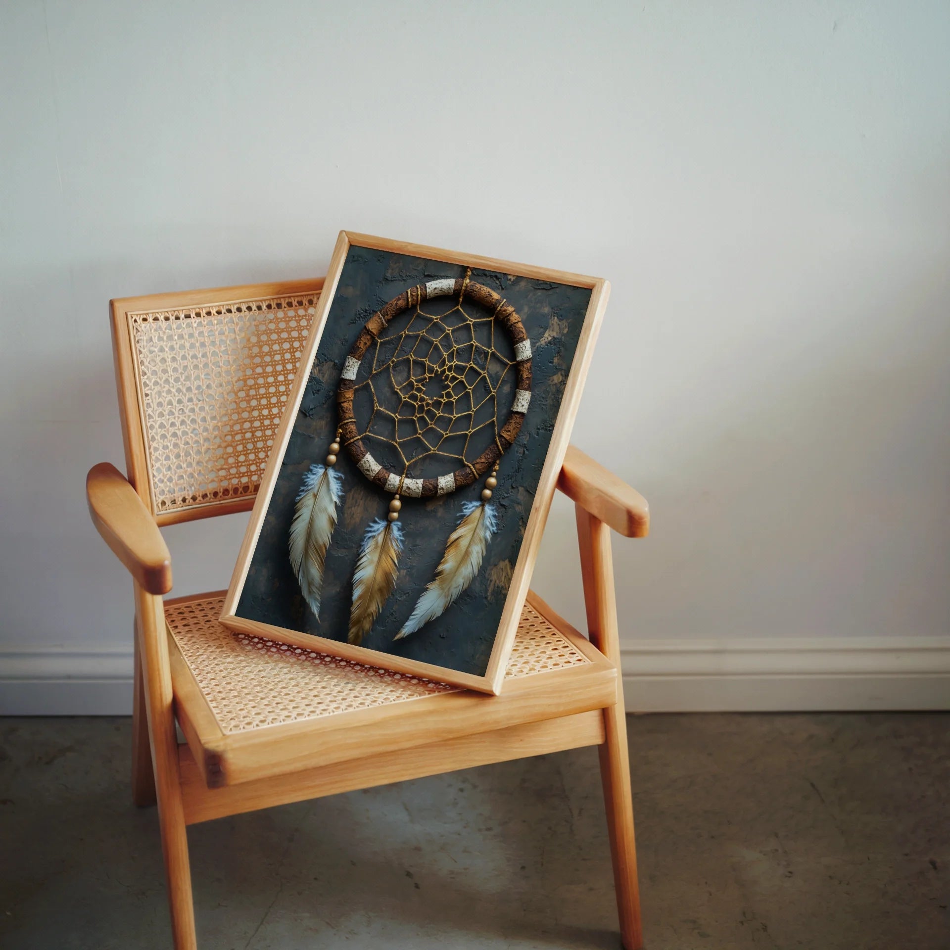 Dreamcatcher Sacred Golden Web Feathers in room