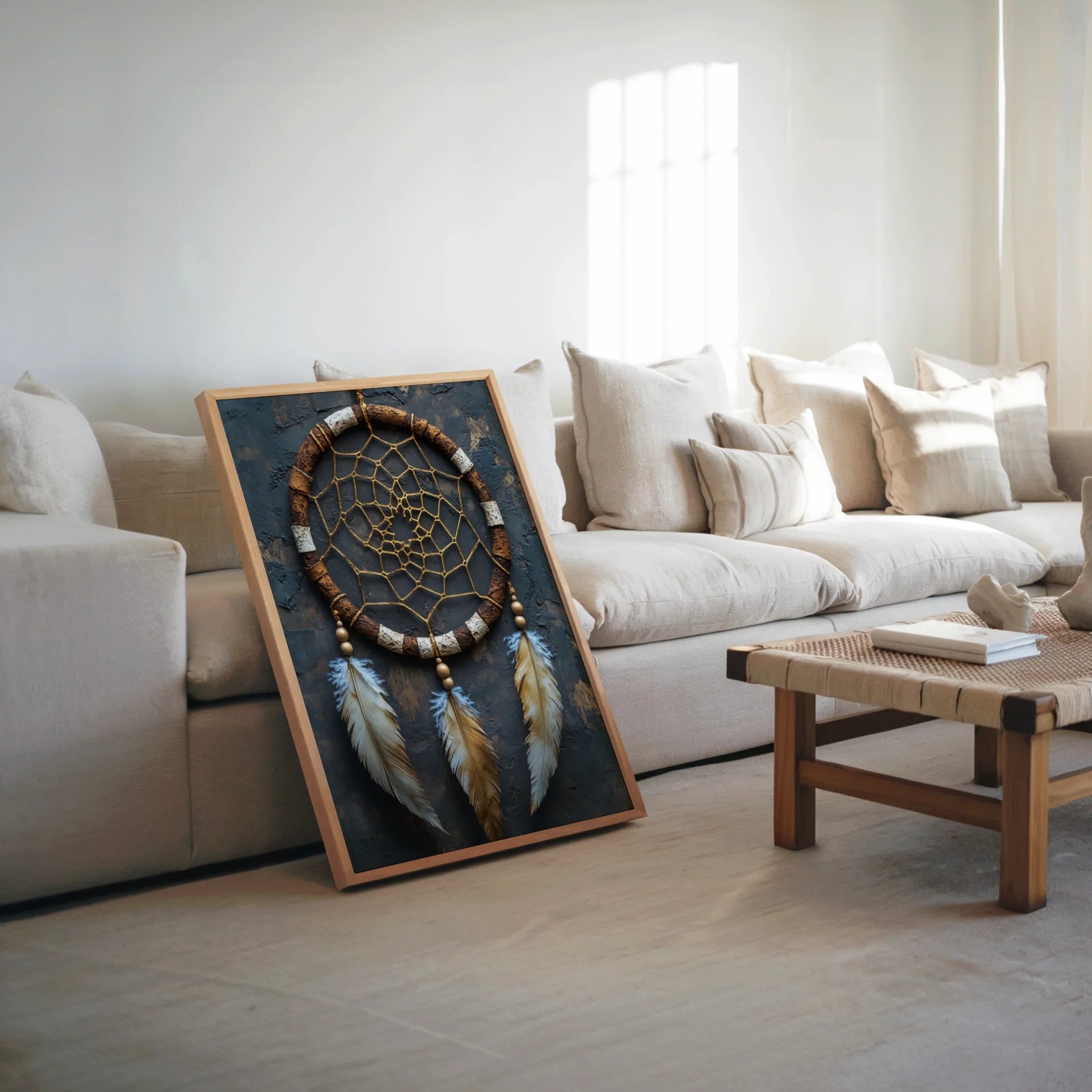 Dreamcatcher Sacred Golden Web Feathers in room