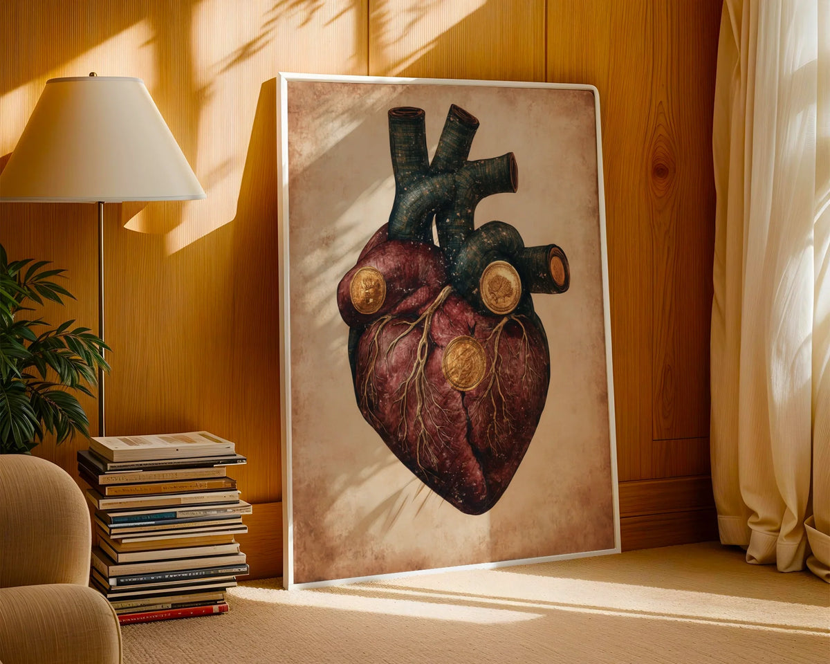 Steampunk Anatomical Heart Golden Medallions in room