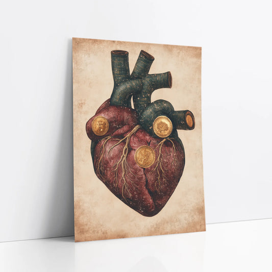 Steampunk Anatomical Heart Golden Medallions art print