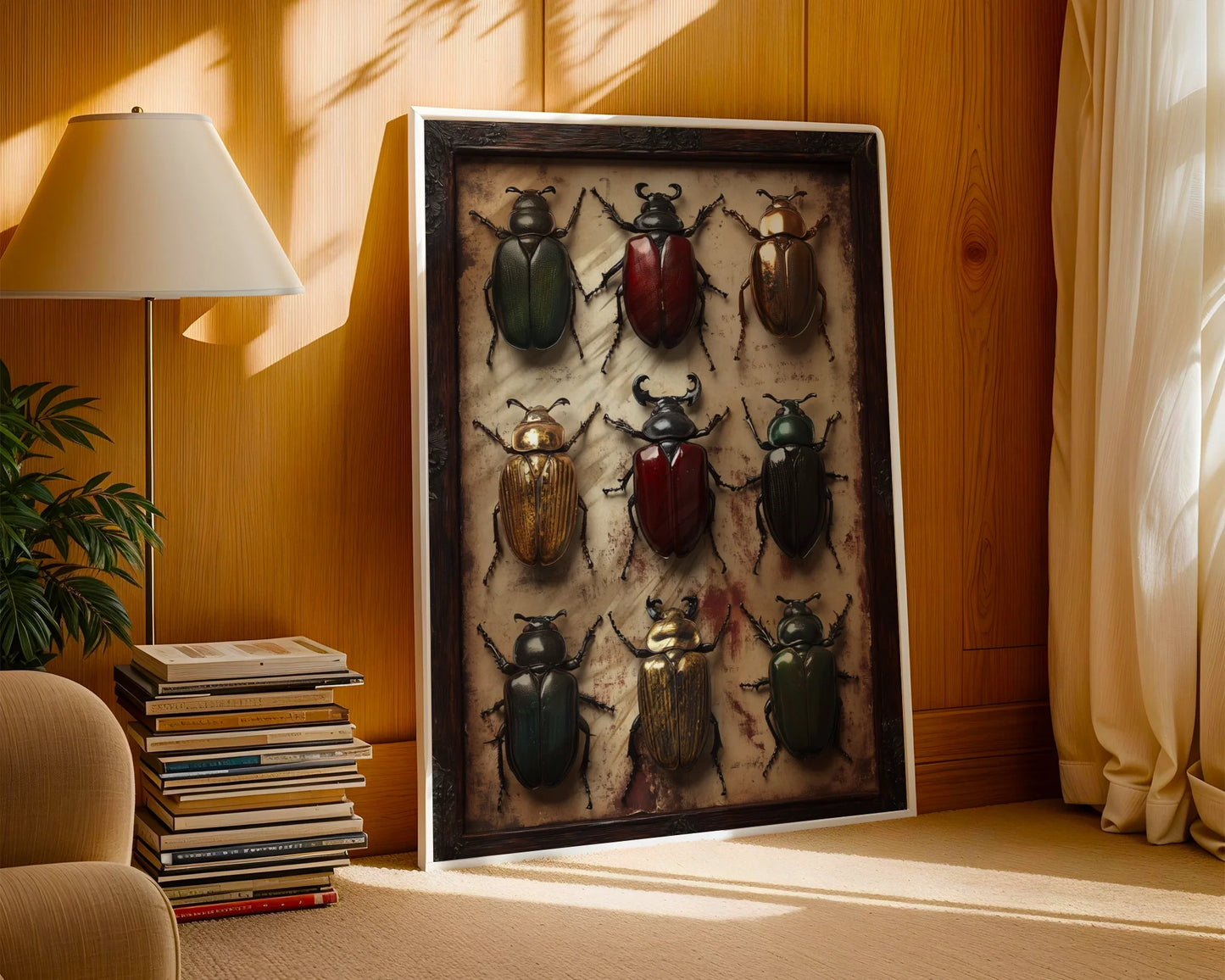 Beetle Specimen Art Victorian Entomology Canvas Wall Art — Antique-inspired insect collection print displaying preserved specimens for historical home styling