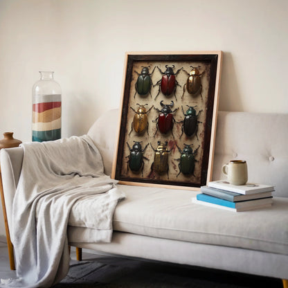 Beetle Specimen Art Victorian Entomology Canvas Wall Art — University-style natural history artwork featuring catalogued insects for scholarly home aesthetic