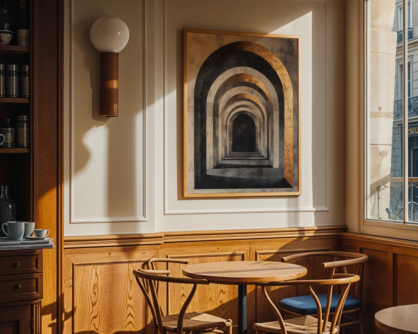 Large Abstract Tunnel Copper Infinity Canvas Wall Art — High-end canvas featuring dimensional corridor perspective adds sculptural elements to upscale interiors