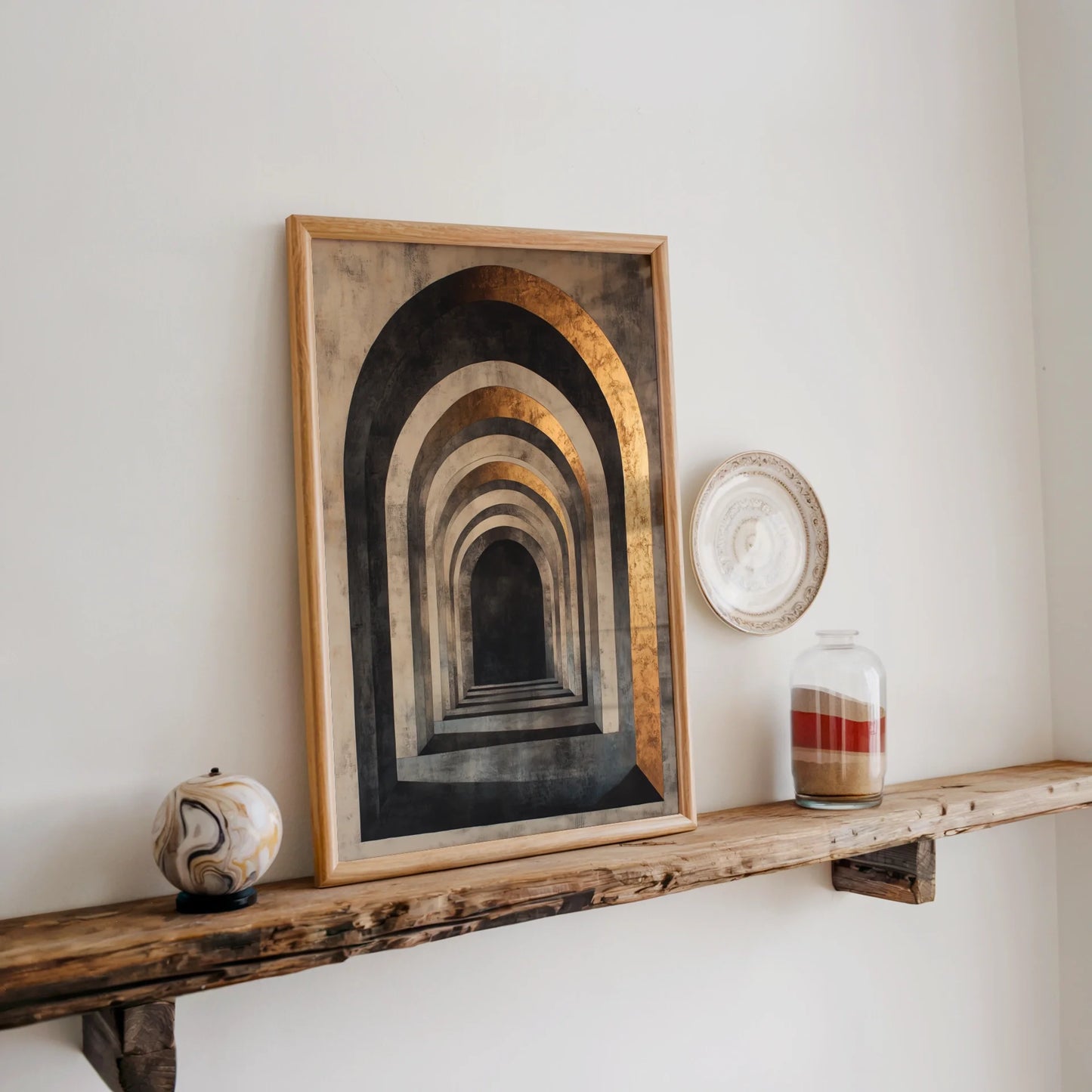 Large Abstract Tunnel Copper Infinity Canvas Wall Art — Warm bronze and charcoal tones create rich visual texture in this dimensional corridor canvas print