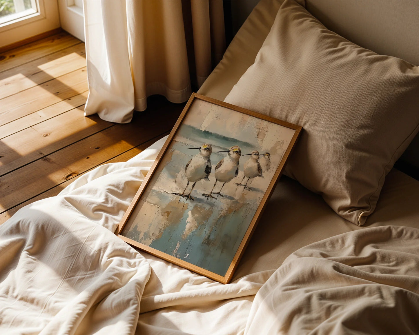 Coastal Birds Abstract Reflection Neutral Tones in room
