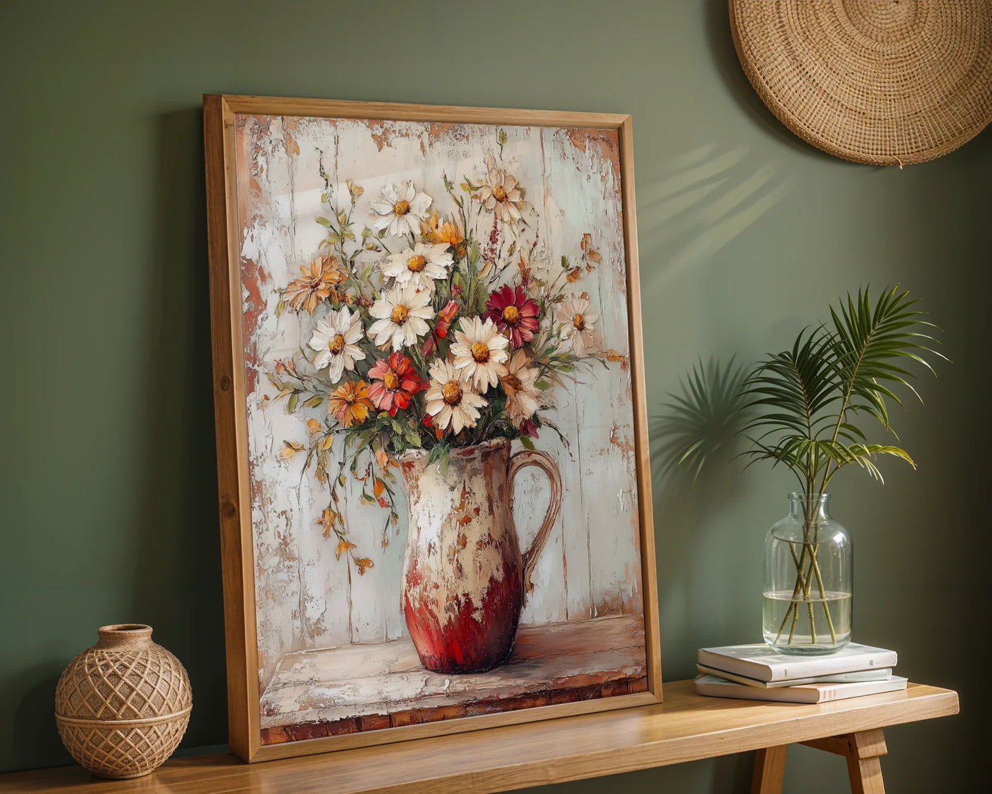 Farmhouse Wildflower Cosmos Daisies Pitcher in room