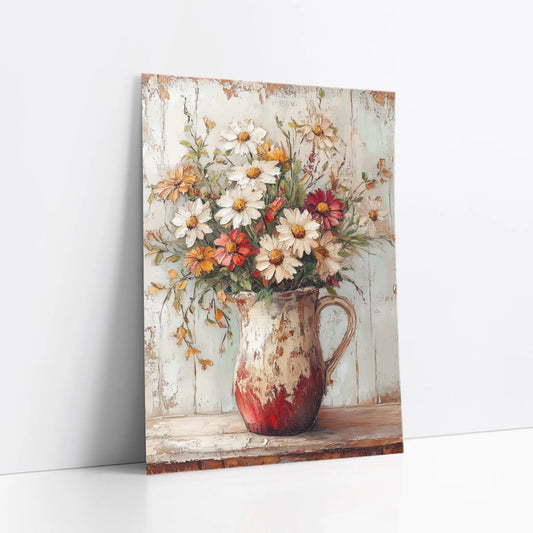 Farmhouse Wildflower Cosmos Daisies Pitcher art print