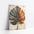 Monstera Leaf Metal Art Boho Teal Copper art print
