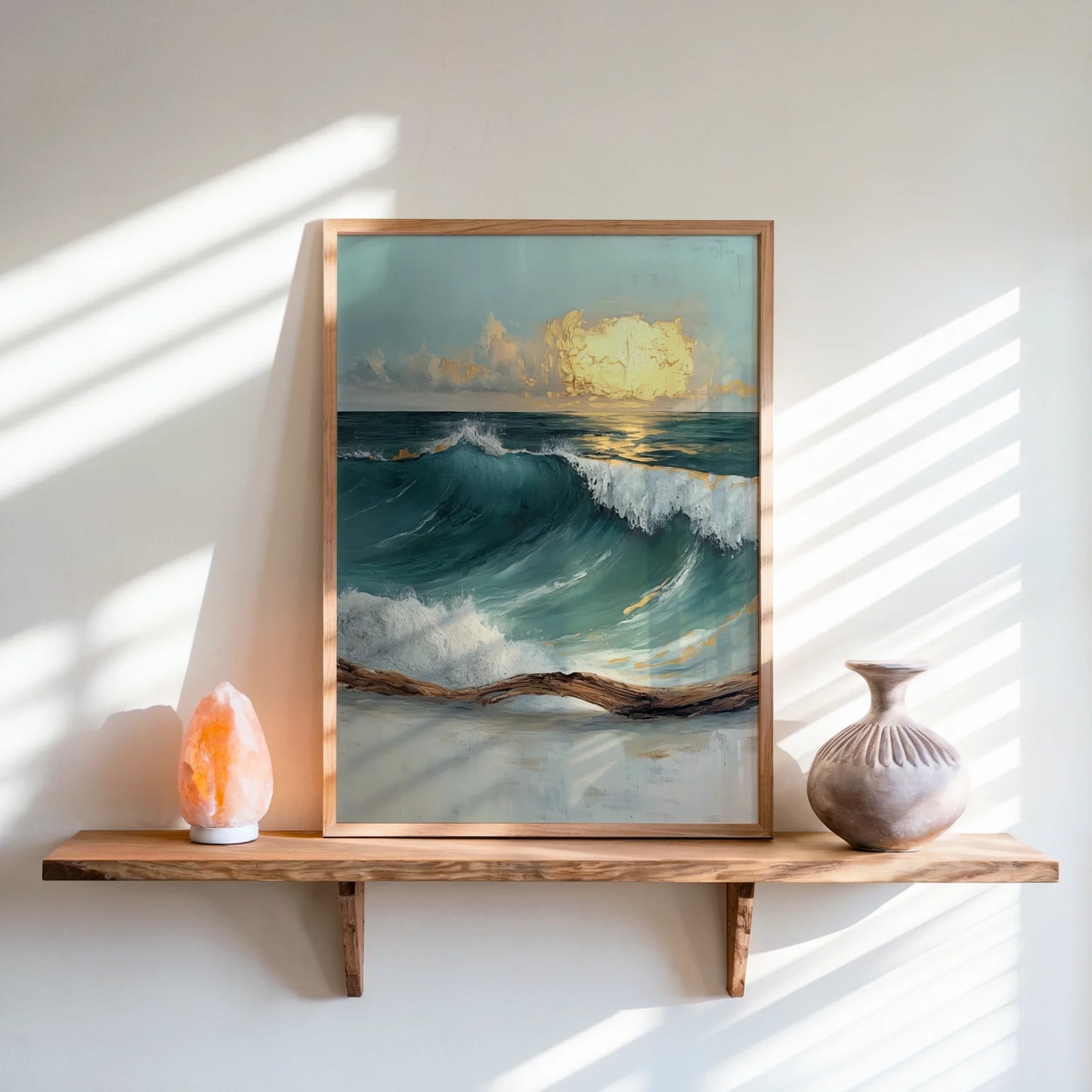 Ocean Storm Wave with Golden Clouds in room